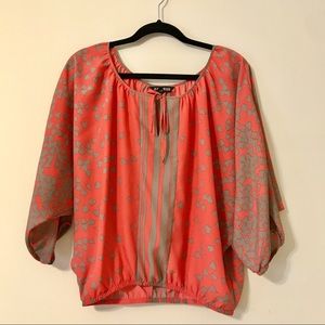 Express Flowy Breezy Orange Gray Hearts Blouse S